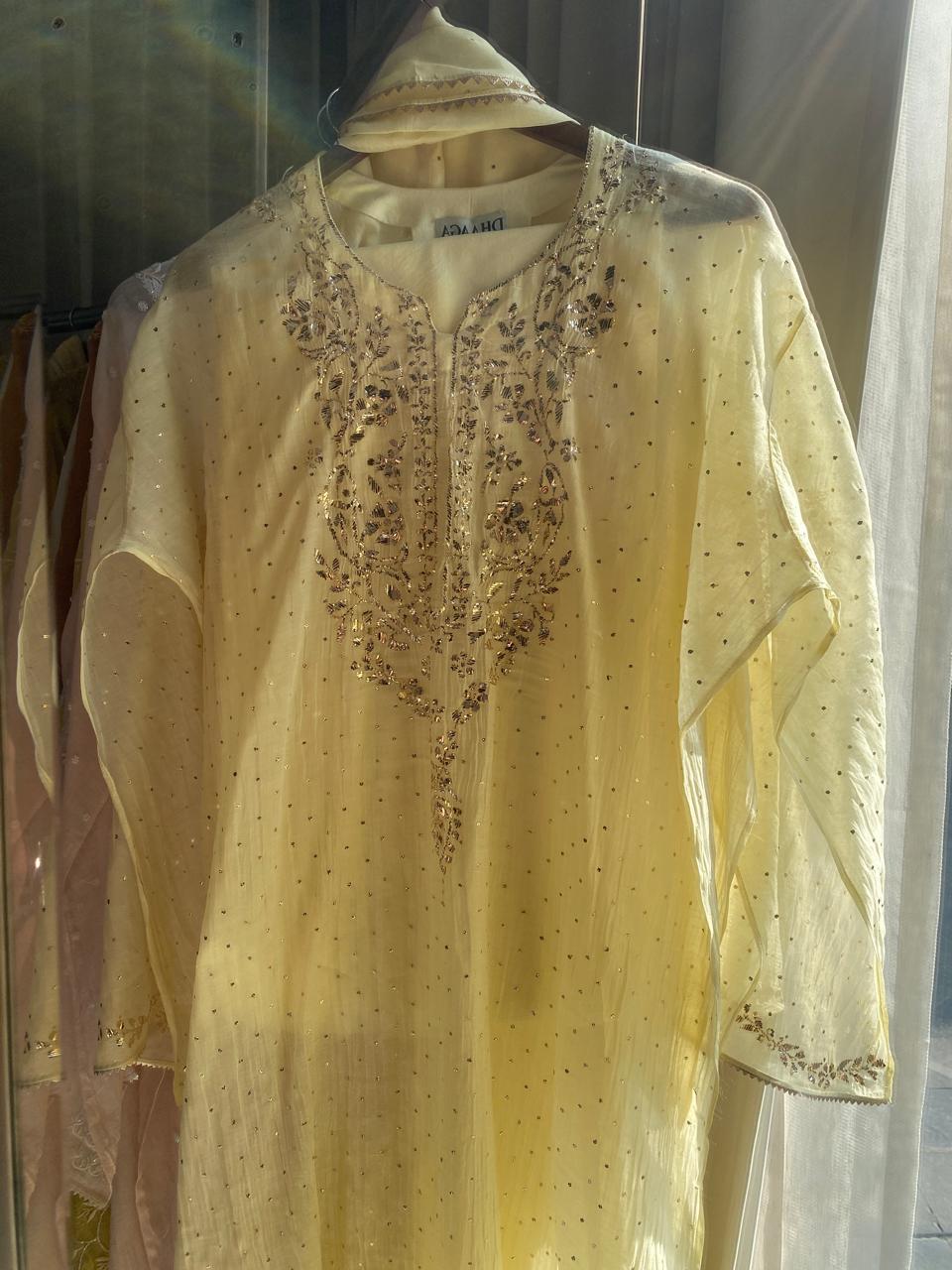 Yellow Kamdani Kurta and Dupatta Set