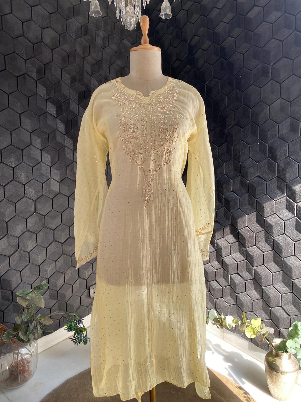 Yellow Kamdani Kurta and Dupatta Set