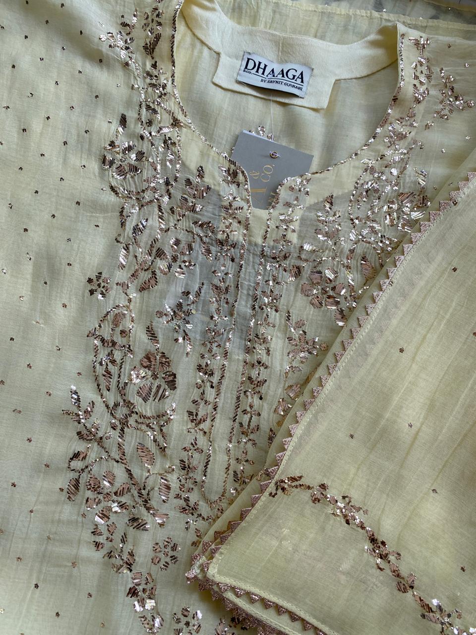 Yellow Kamdani Kurta and Dupatta Set