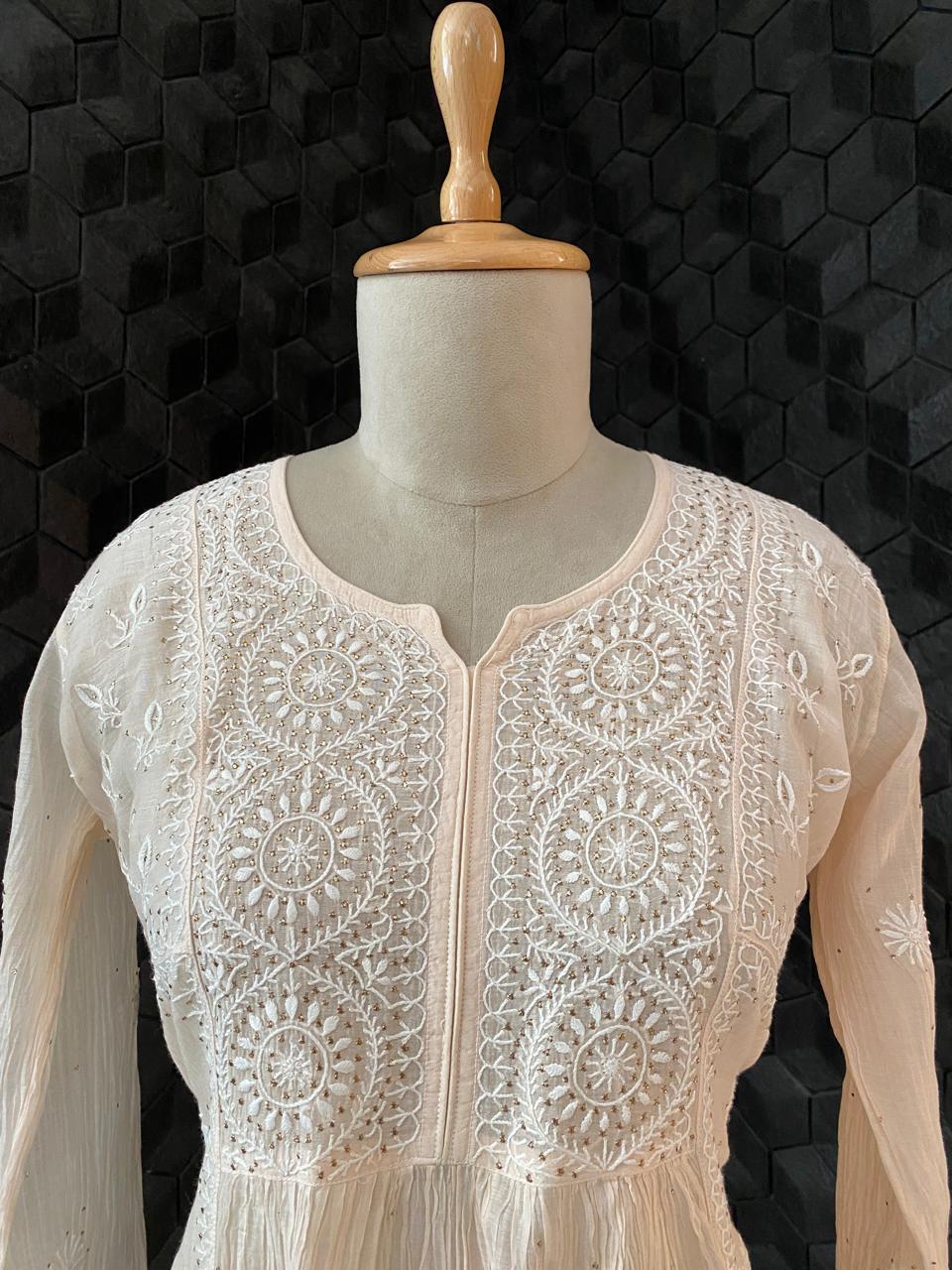 Peach Mul Chanderi Chikankari and Mukaish Sharara Set with Statement Paan Boota