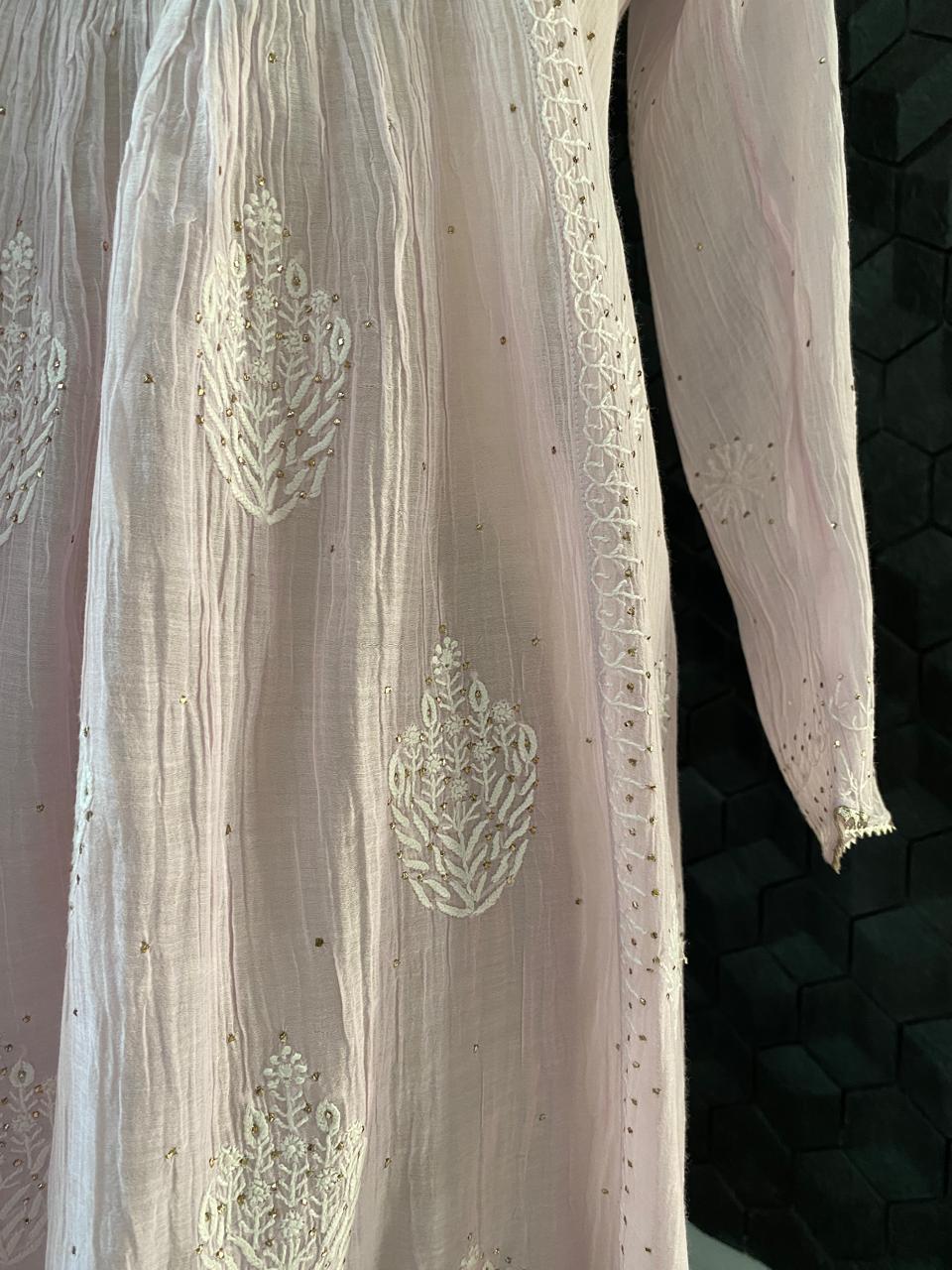 Lilac Mul Chanderi Chikankari and Mukaish Sharara Set