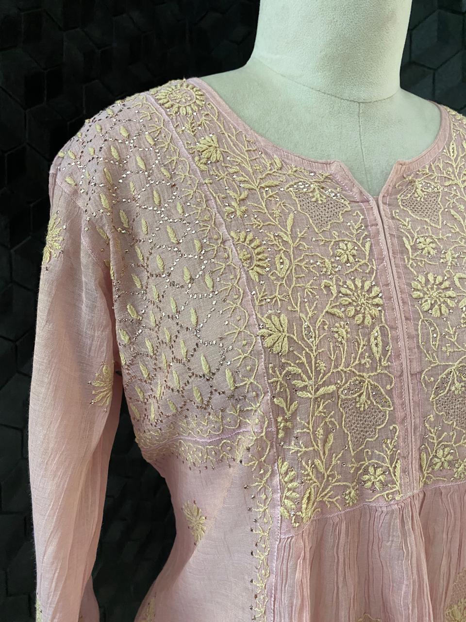 Pink Golden Tissue Chikankari and Mukaish Sharara Set