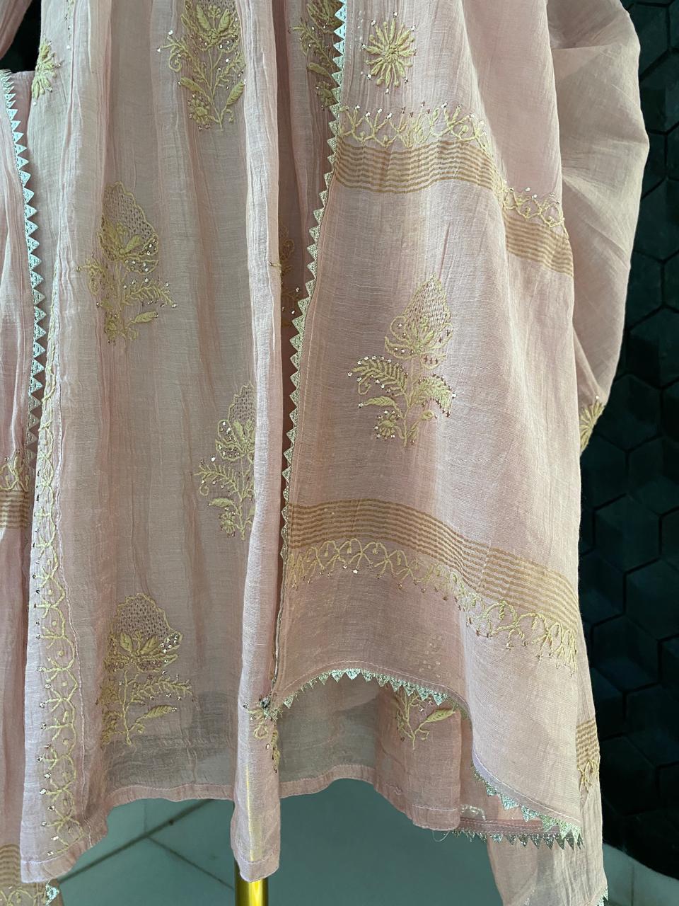 Pink Golden Tissue Chikankari and Mukaish Sharara Set