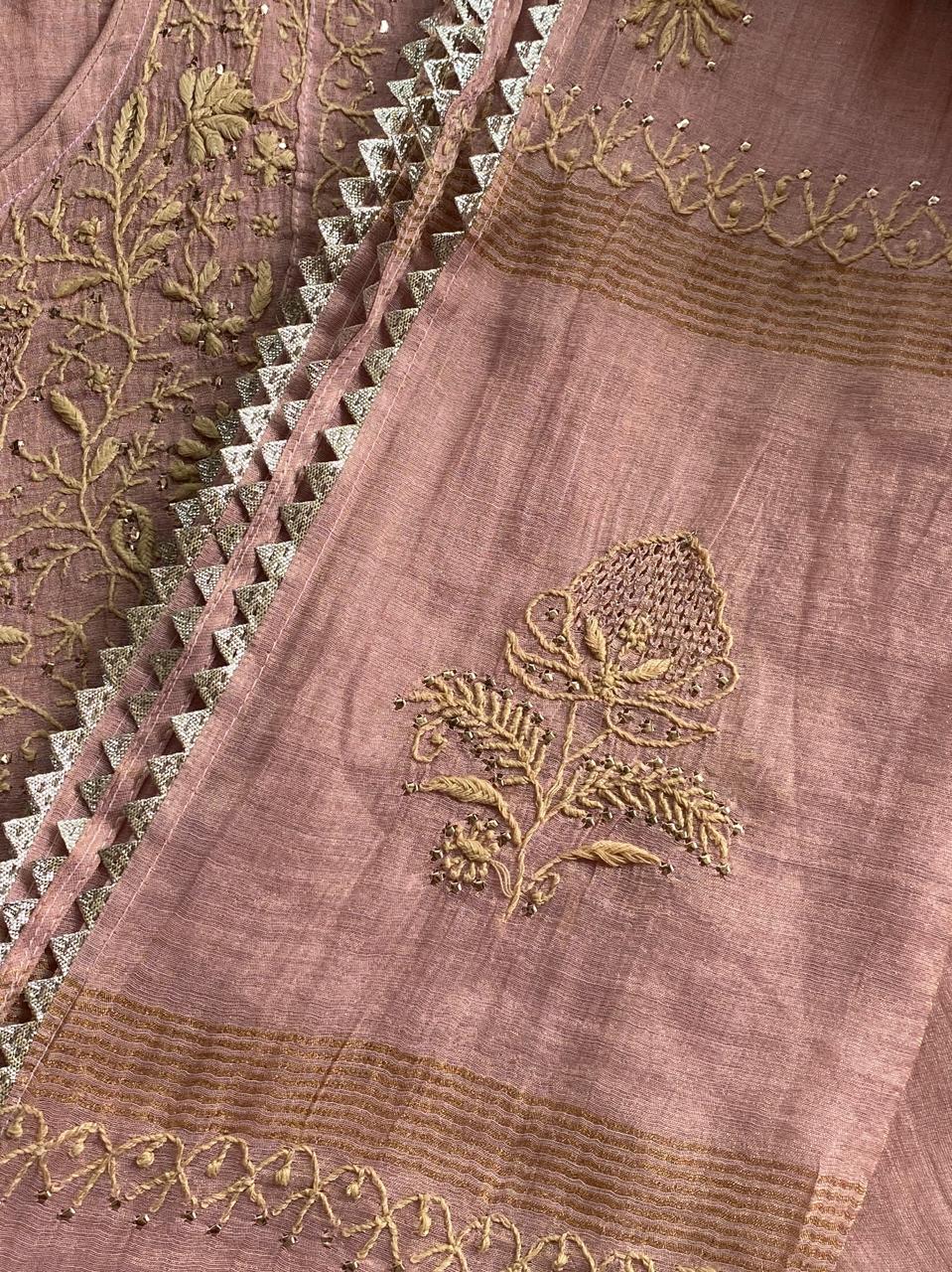 Pink Golden Tissue Chikankari and Mukaish Sharara Set