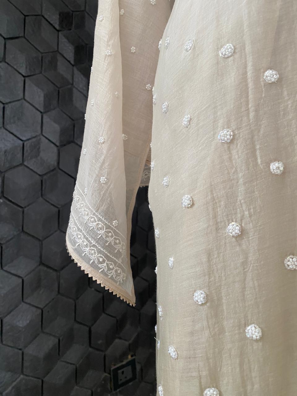 Ombre Sage Green Mul Chanderi Chikankari Kurta Set