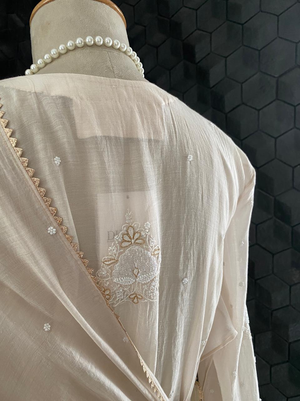 Ombre Sage Green Mul Chanderi Chikankari Kurta Set