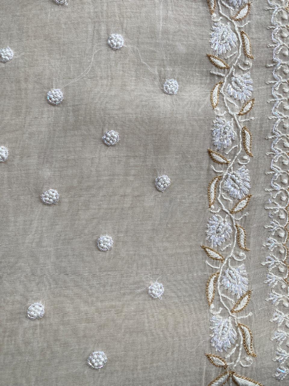 Ombre Sage Green Mul Chanderi Chikankari Kurta Set