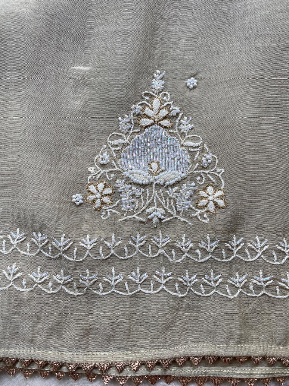 Ombre Sage Green Mul Chanderi Chikankari Kurta Set