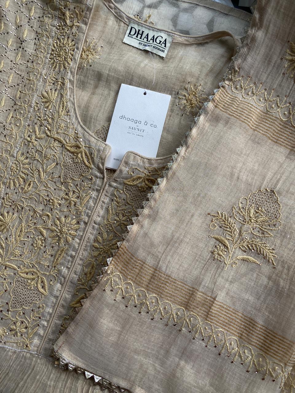 Beige Mul Chanderi Chikankari and Mukaish Sharara Set