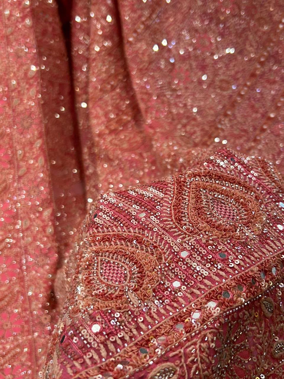 Fushia Pink Georgette Chikankari with Kasab ki Jaali