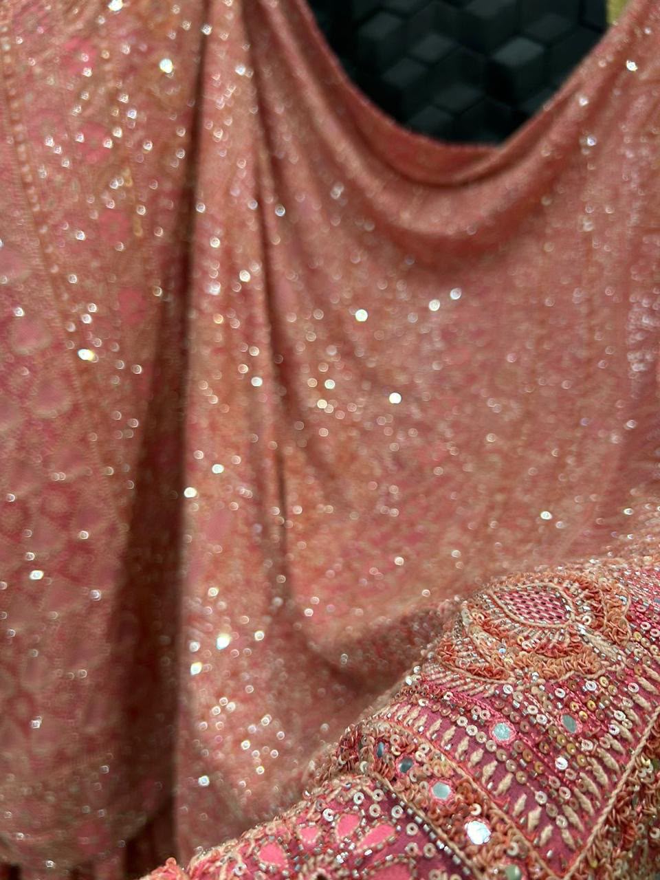 Fushia Pink Georgette Chikankari with Kasab ki Jaali
