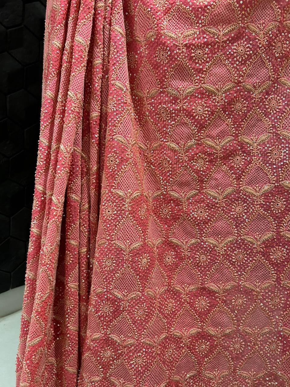 Fushia Pink Georgette Chikankari with Kasab ki Jaali