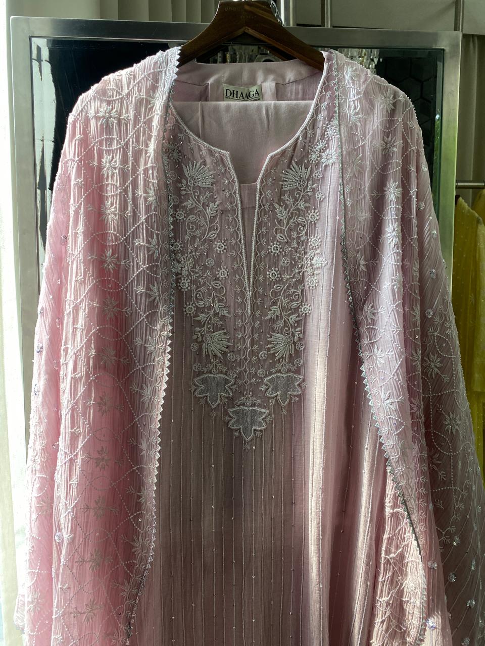 Lilac Mul Chanderi Chikankari Kurta Set with Heavy Dupatta