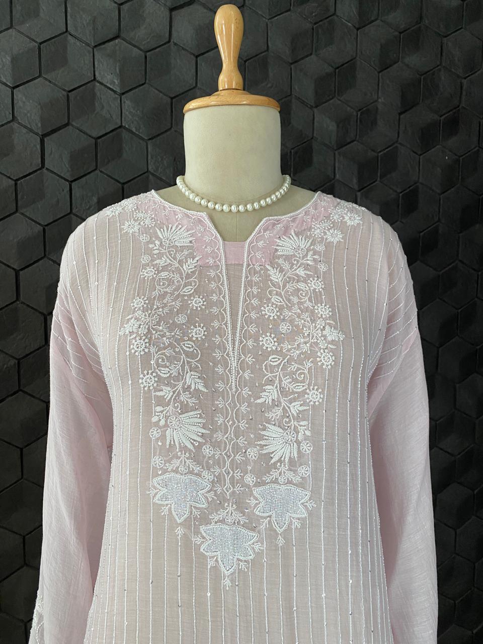 Lilac Mul Chanderi Chikankari Kurta Set with Heavy Dupatta