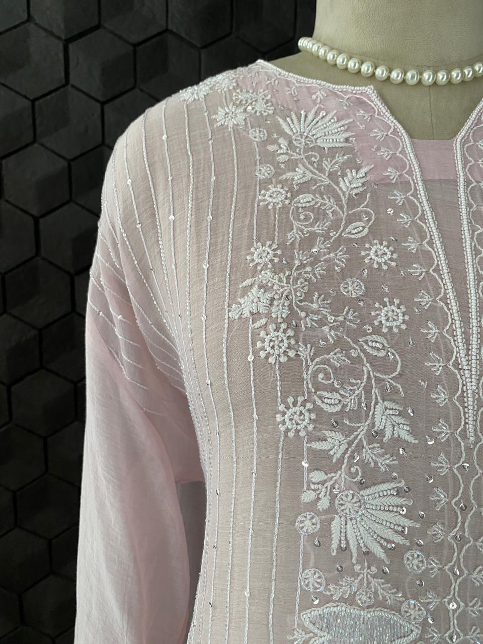 Lilac Mul Chanderi Chikankari Kurta Set with Heavy Dupatta
