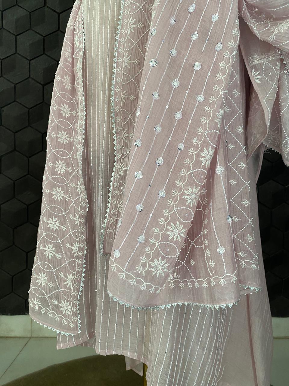 Lilac Mul Chanderi Chikankari Kurta Set with Heavy Dupatta