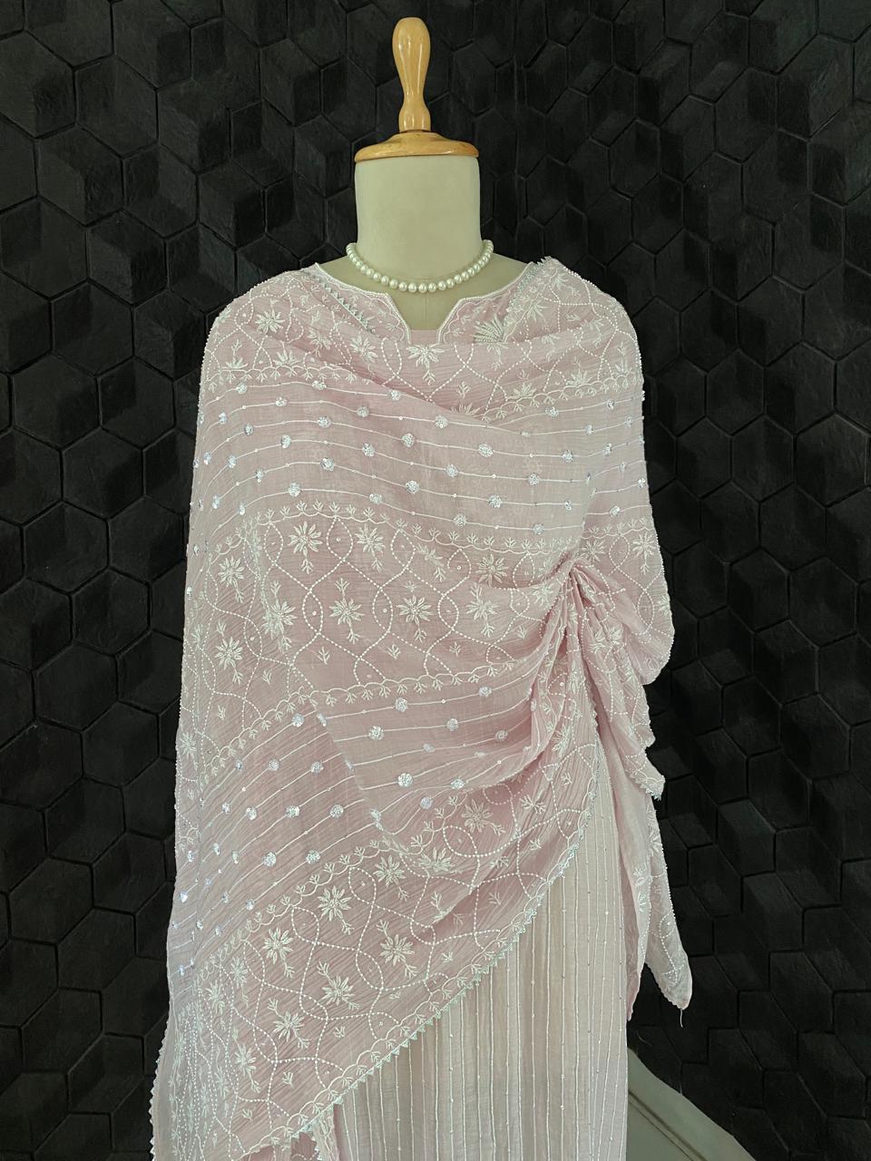 Lilac Mul Chanderi Chikankari Kurta Set with Heavy Dupatta