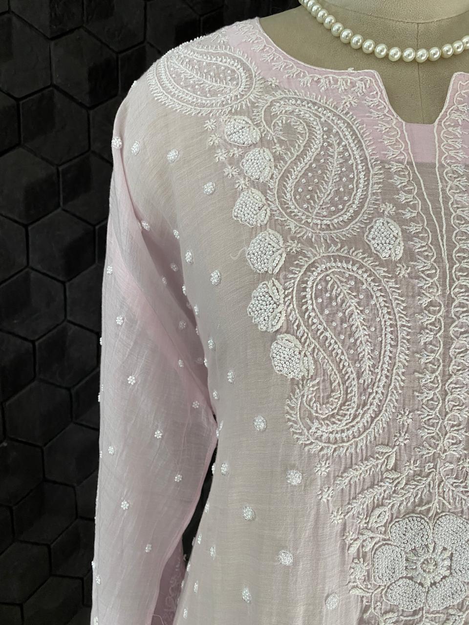 Lilac Mul Chanderi Chikankari Kurta Set