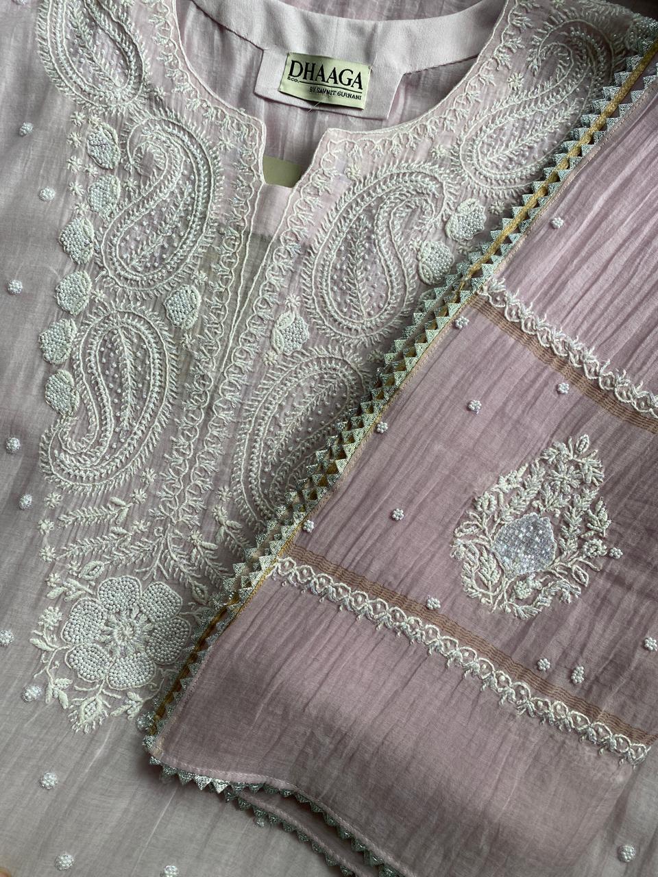 Lilac Mul Chanderi Chikankari Kurta Set