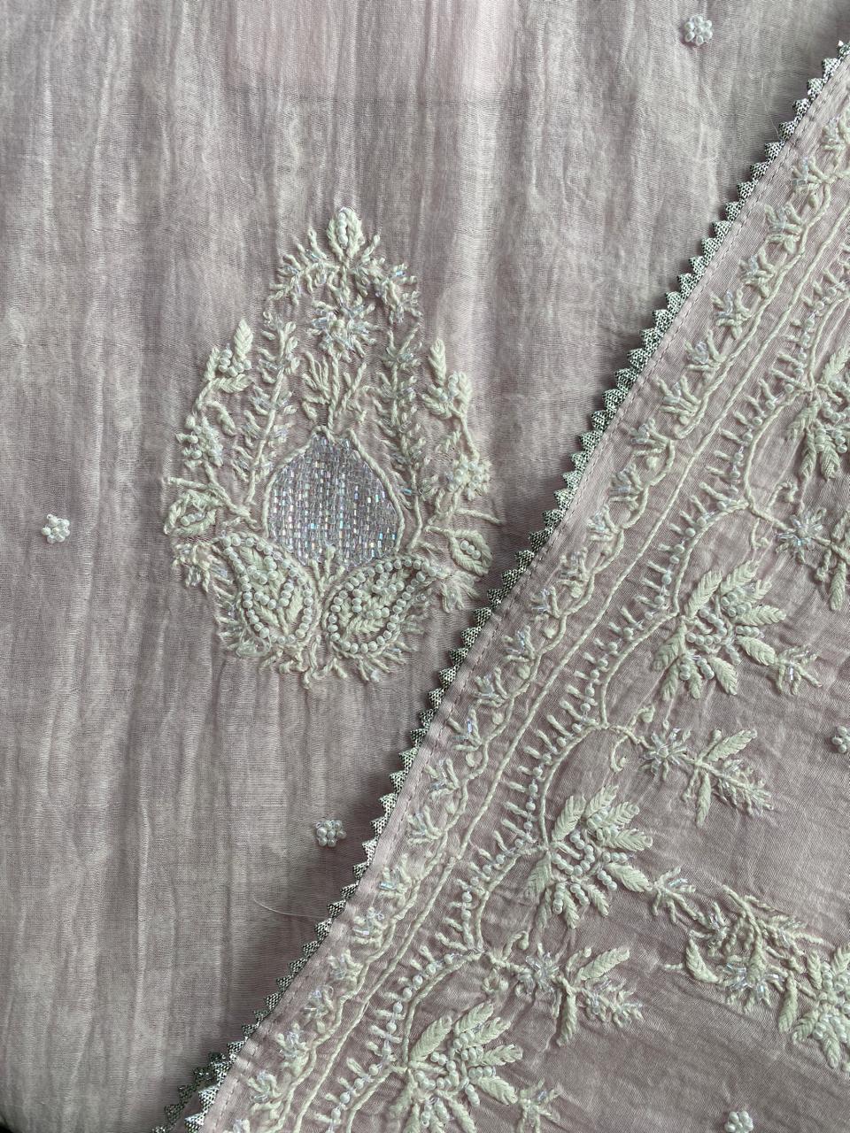 Lilac Mul Chanderi Chikankari Kurta Set