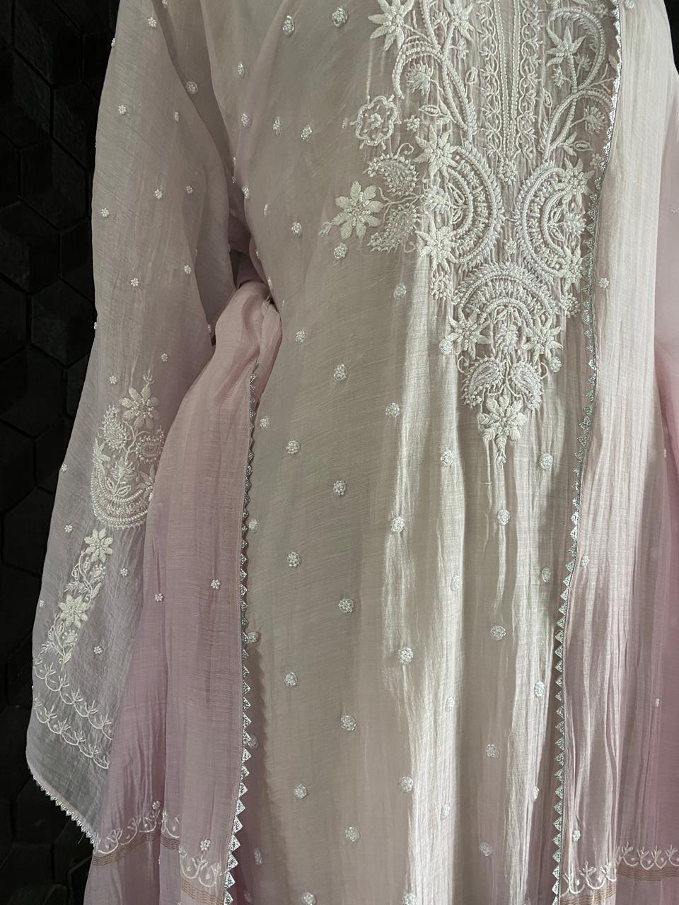 Lilac Mul Chanderi Chikankari Kurta Set