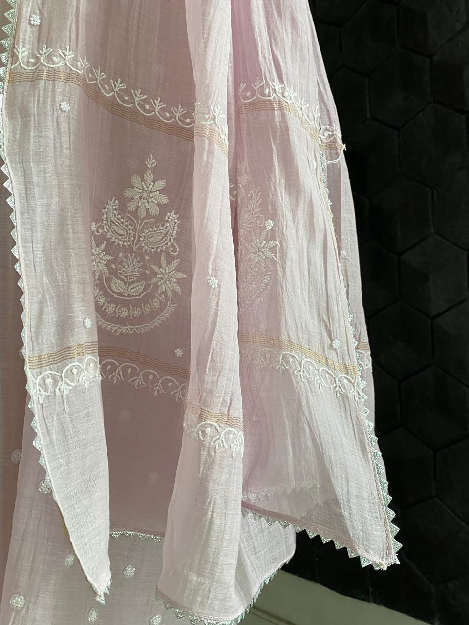 Lilac Mul Chanderi Chikankari Kurta Set