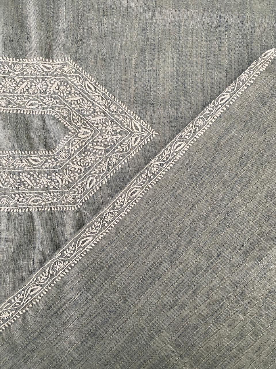 Ash Blue Moonga Silk Chikankari Men’s Kurta