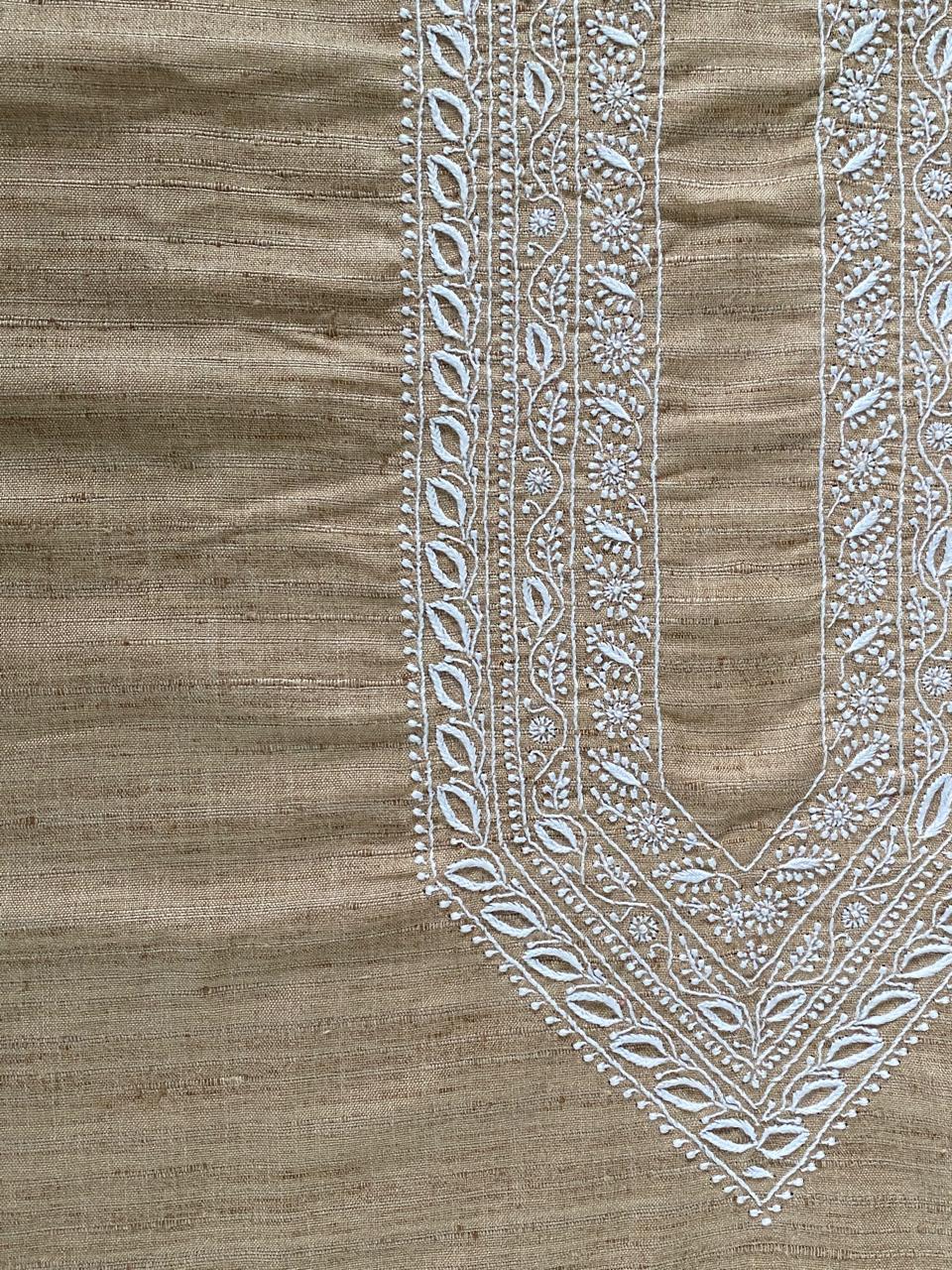 Brown Moonga Silk Chikankari Men’s Kurta