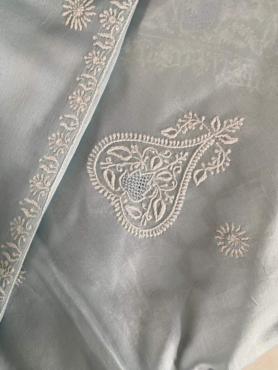 Sky Blue Mul Chanderi chikankari men’s kurta