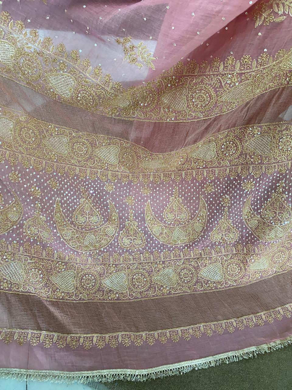 Onion Pink Chikankari Saree in Golden Tissue