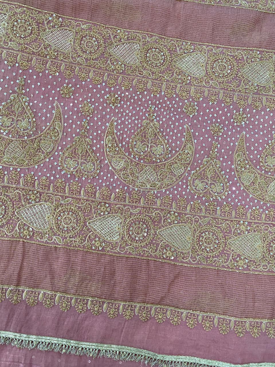 Onion Pink Chikankari Saree in Golden Tissue