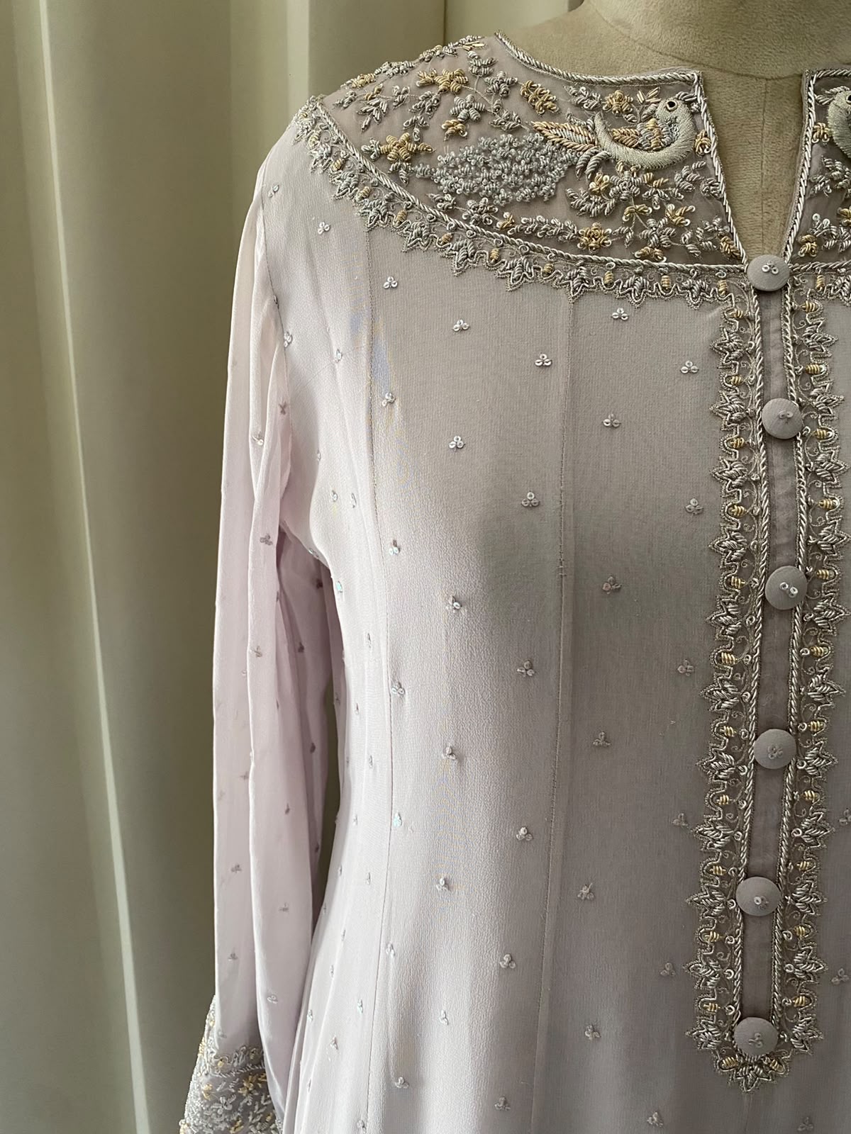 Lilac Georgette Anarkali Set with Embroidered Heavy Dupatta