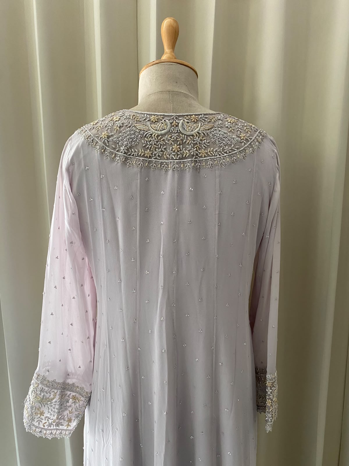 Lilac Georgette Anarkali Set with Embroidered Heavy Dupatta