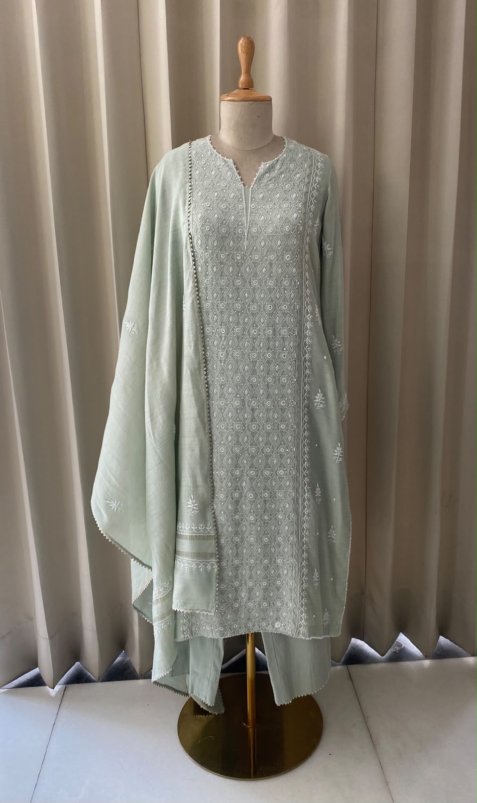 Sage Green Moonga Silk Kurta Set