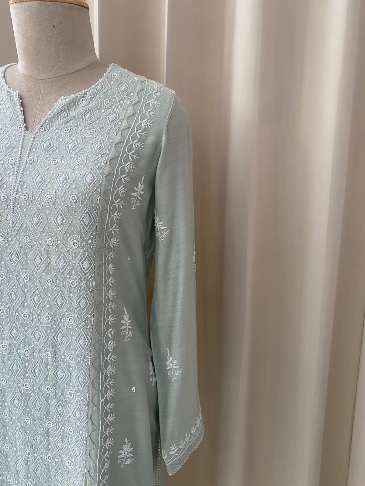 Sage Green Moonga Silk Kurta Set