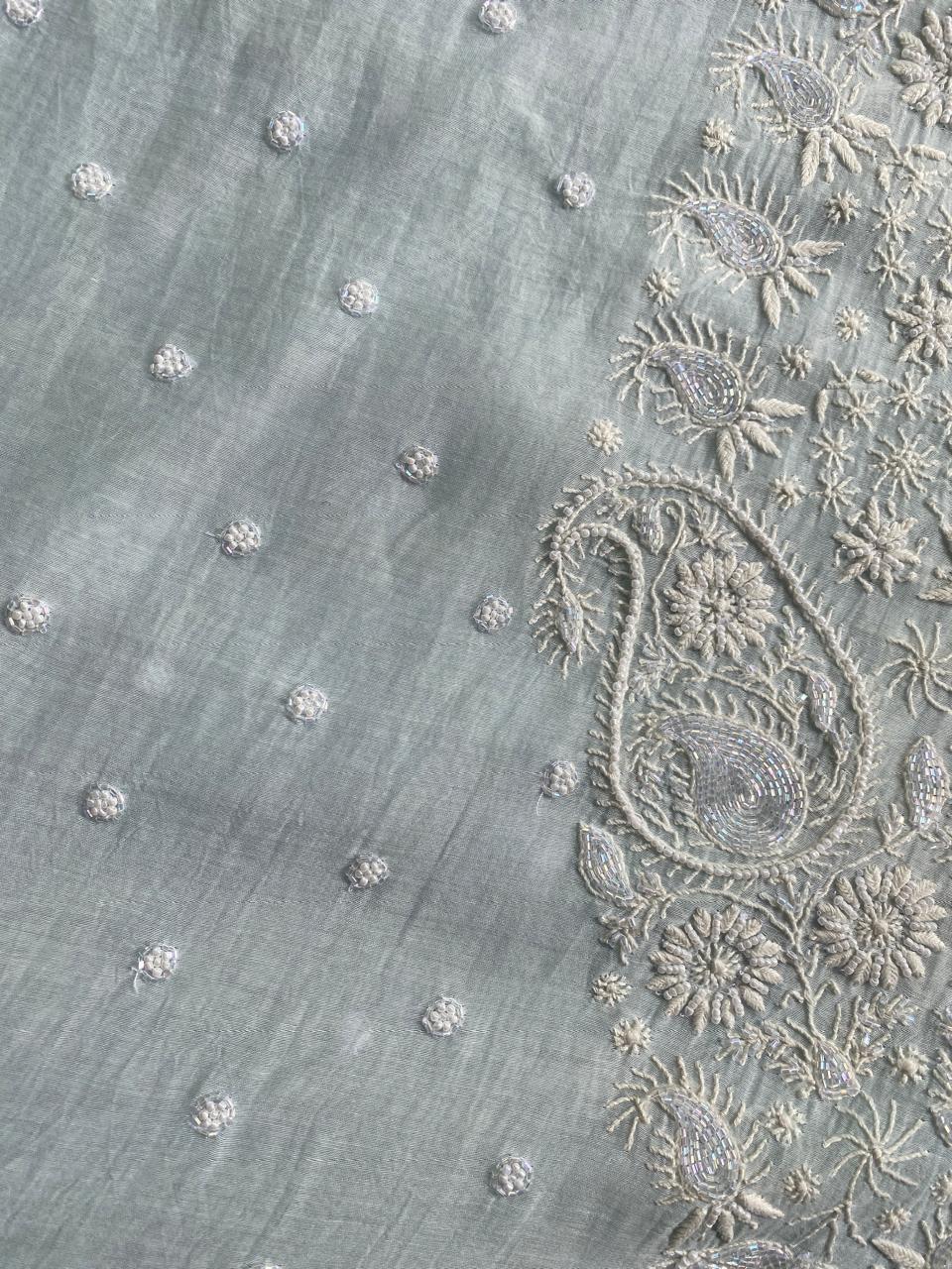 Sea Green Mul Chanderi Chikankari Kurta Set