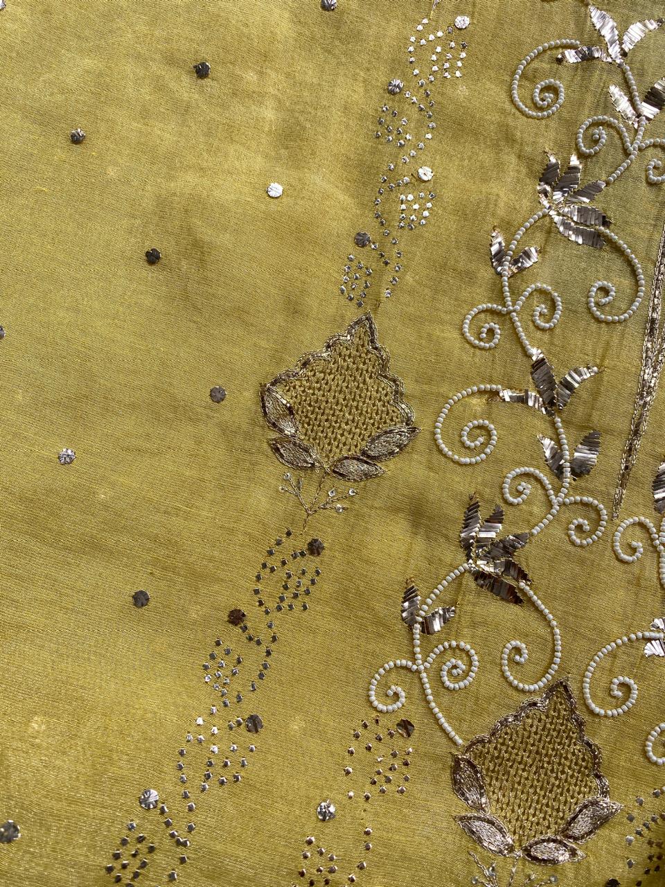 Yellow Golden Tissue Mukaish and Kamdani Kurta Set