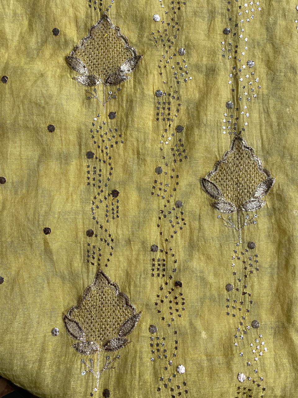 Yellow Golden Tissue Mukaish and Kamdani Kurta Set