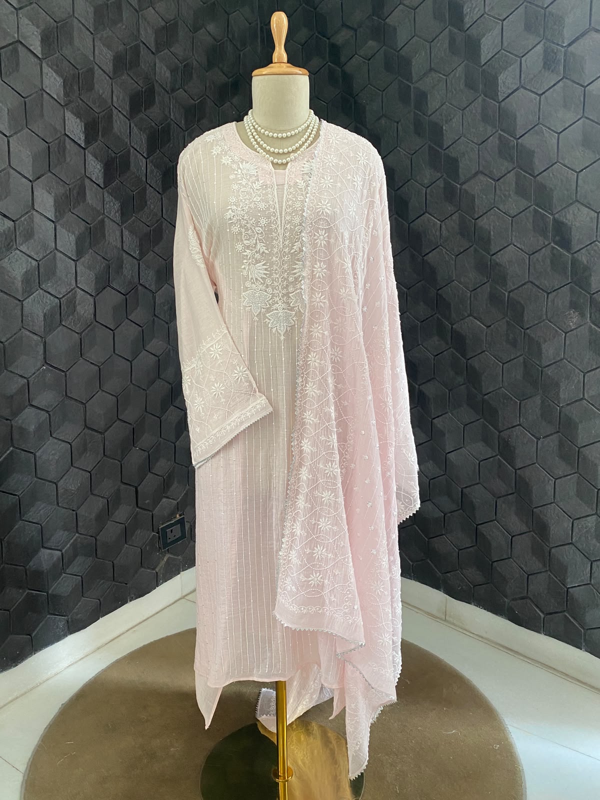 Blush Pink Mul Chanderi Chikankari Kurta Set