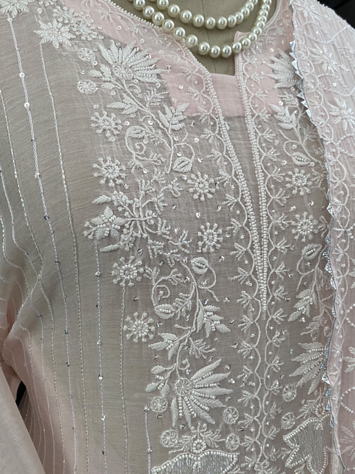 Blush Pink Mul Chanderi Chikankari Kurta Set