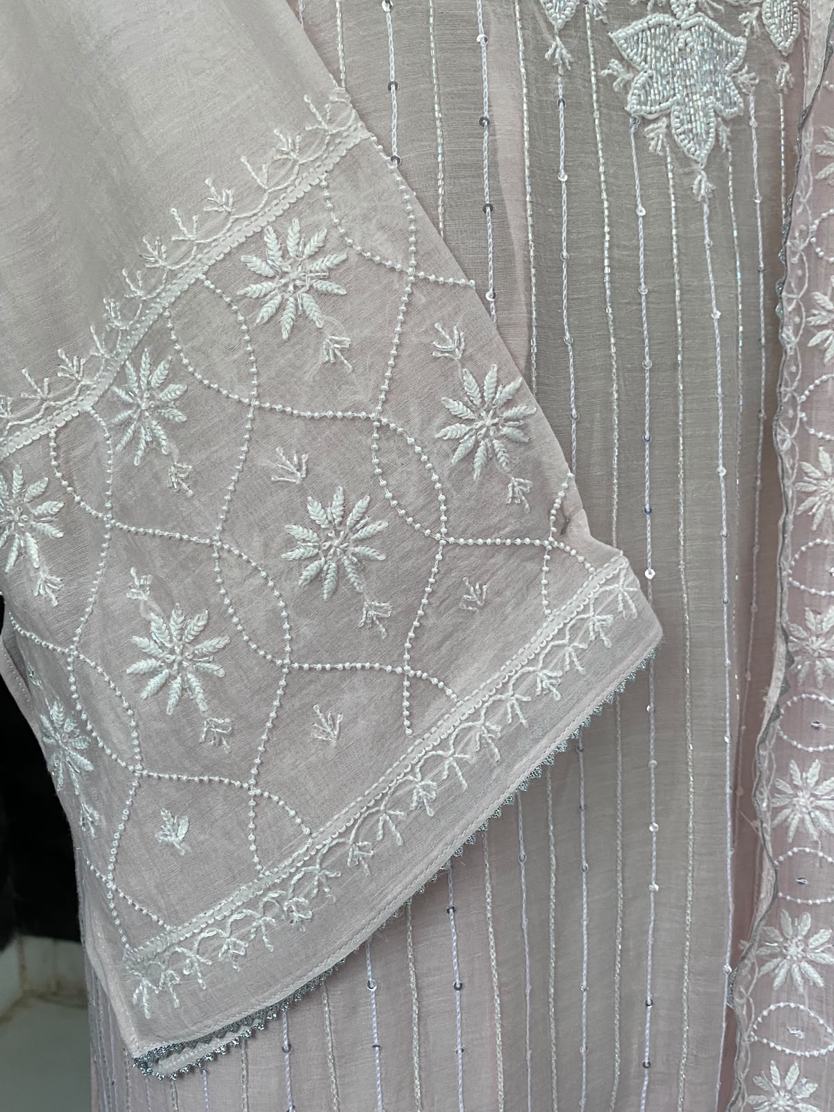 Blush Pink Mul Chanderi Chikankari Kurta Set