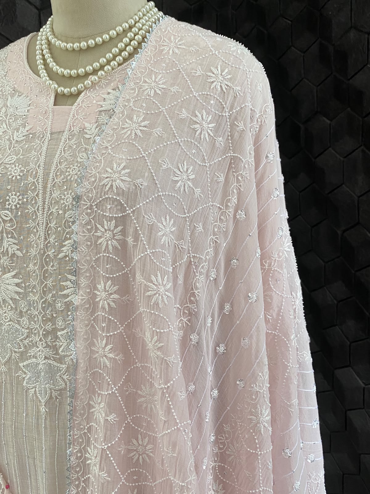 Blush Pink Mul Chanderi Chikankari Kurta Set