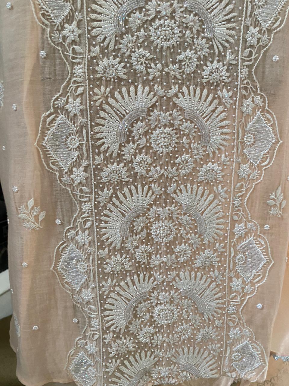 Peach Mul Chanderi Chikankari Kurta Set