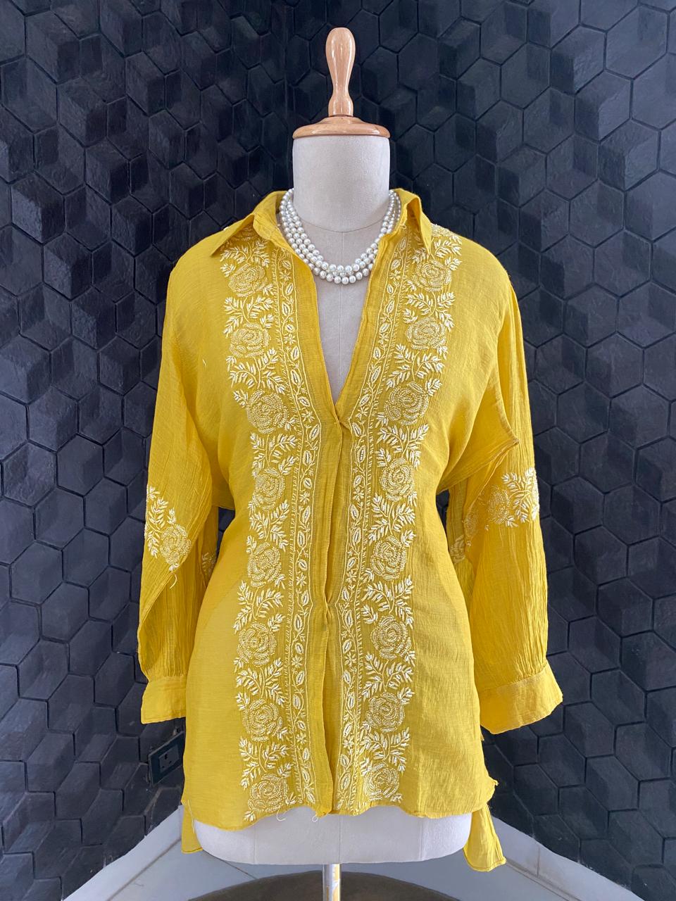 Yellow Golden Tissue Chikankari Co-ord Set