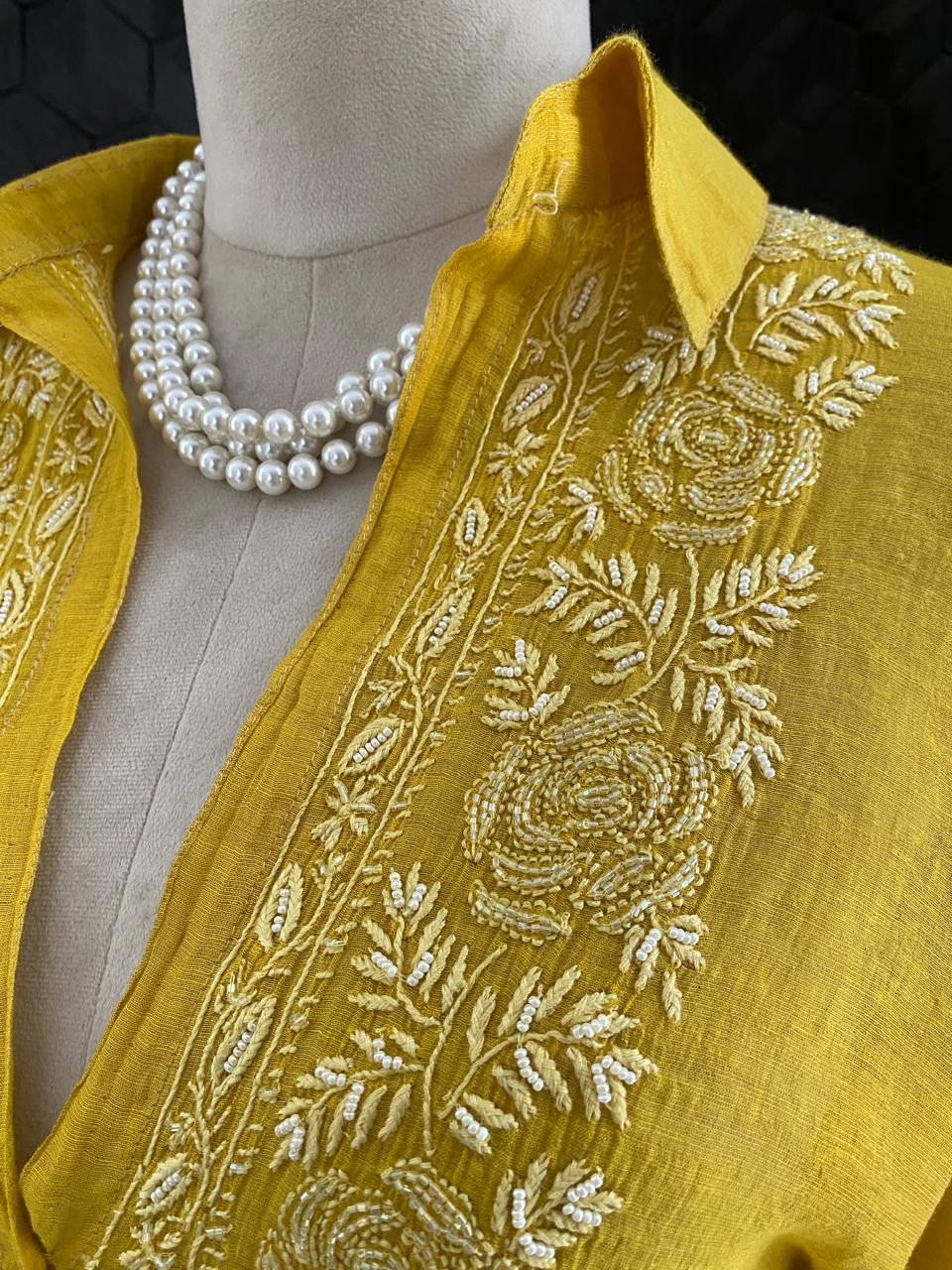 Yellow Golden Tissue Chikankari Co-ord Set