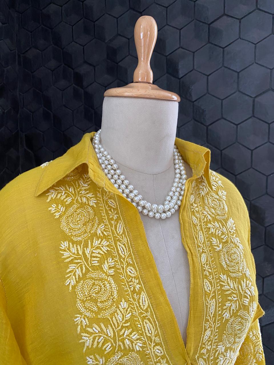Yellow Golden Tissue Chikankari Co-ord Set