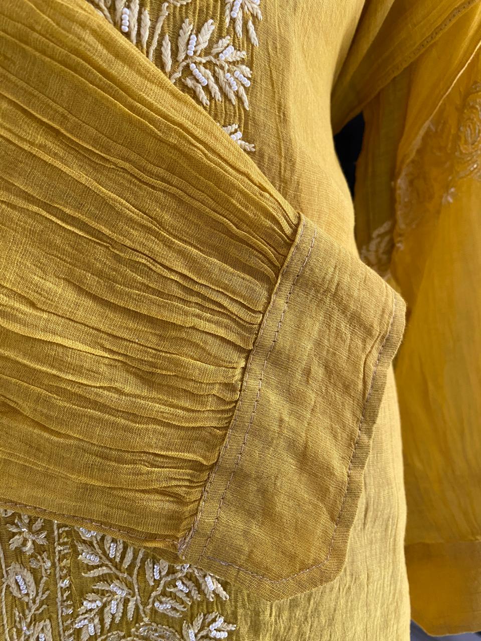 Yellow Golden Tissue Chikankari Co-ord Set