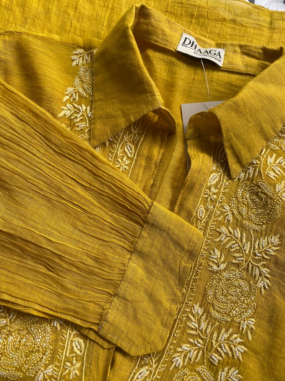 Yellow Golden Tissue Chikankari Co-ord Set
