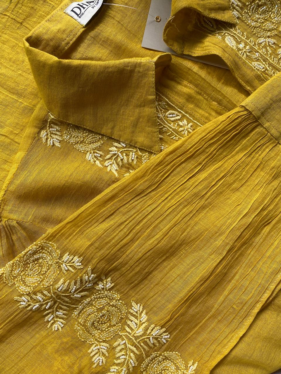 Yellow Golden Tissue Chikankari Co-ord Set