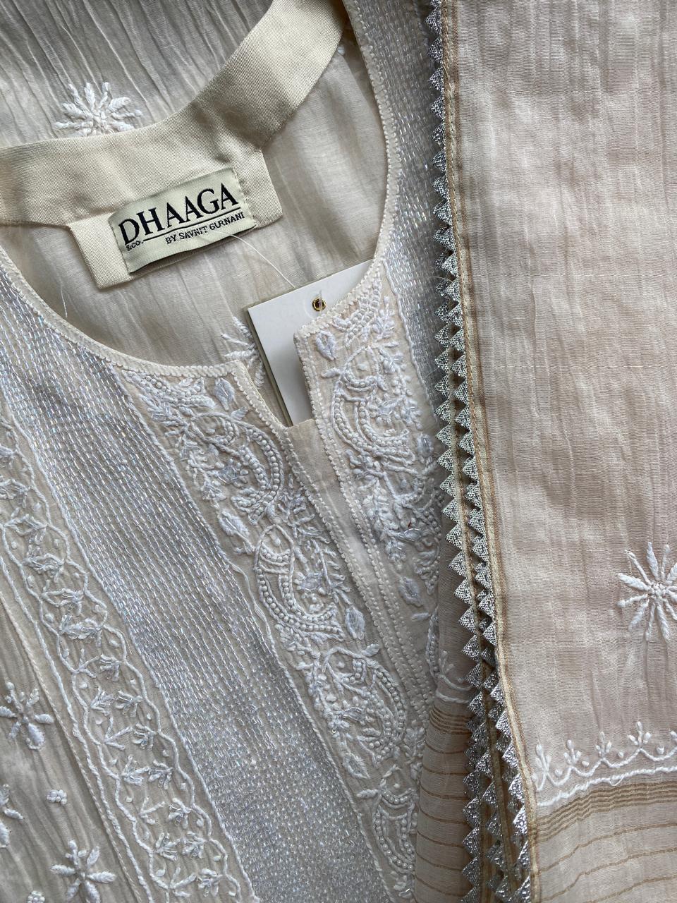 Beige Mul Chanderi Chikankari Kurta Set